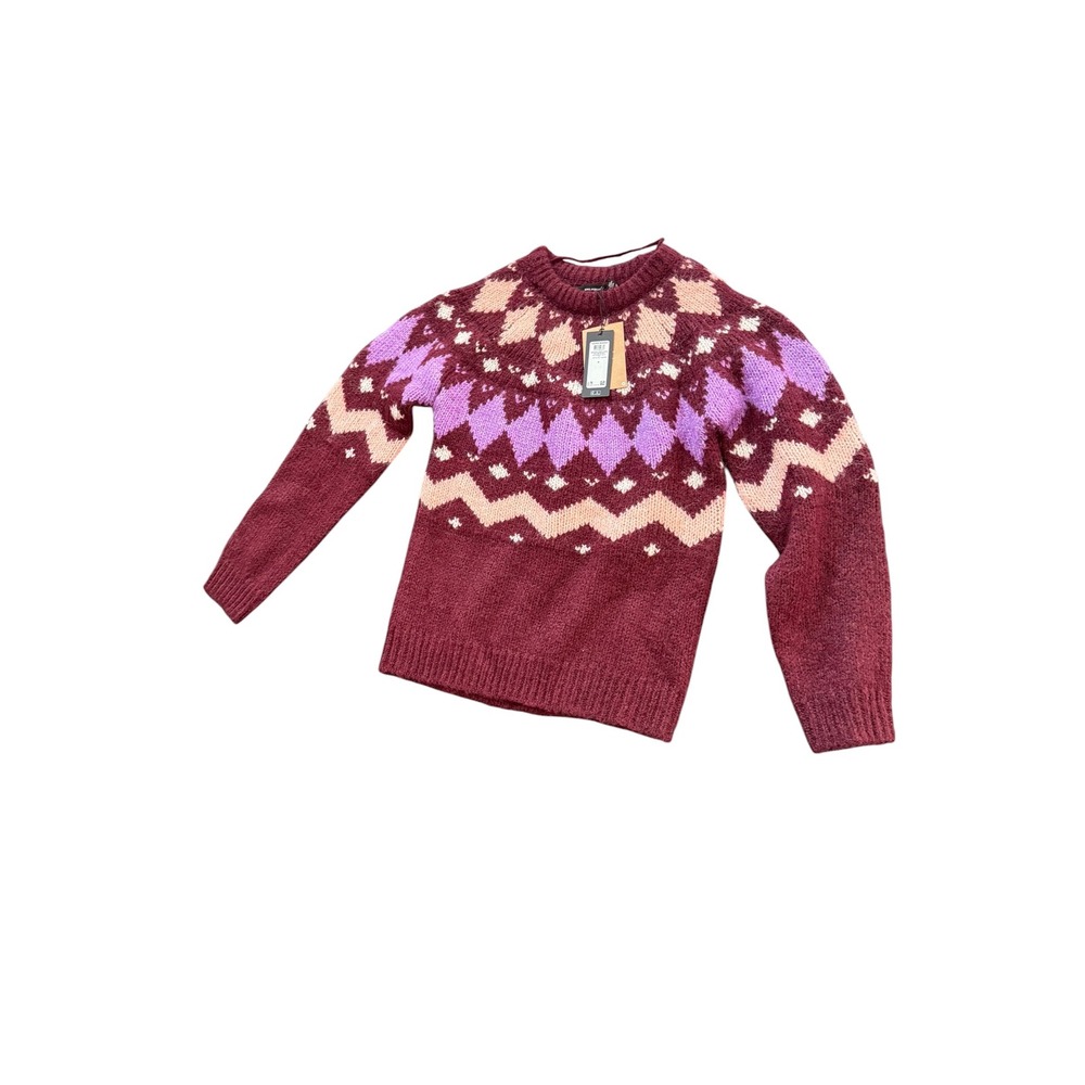 Vero Moda Filippa Nordic Sweater Womens M Burgundy Pink Fair Isle NWT